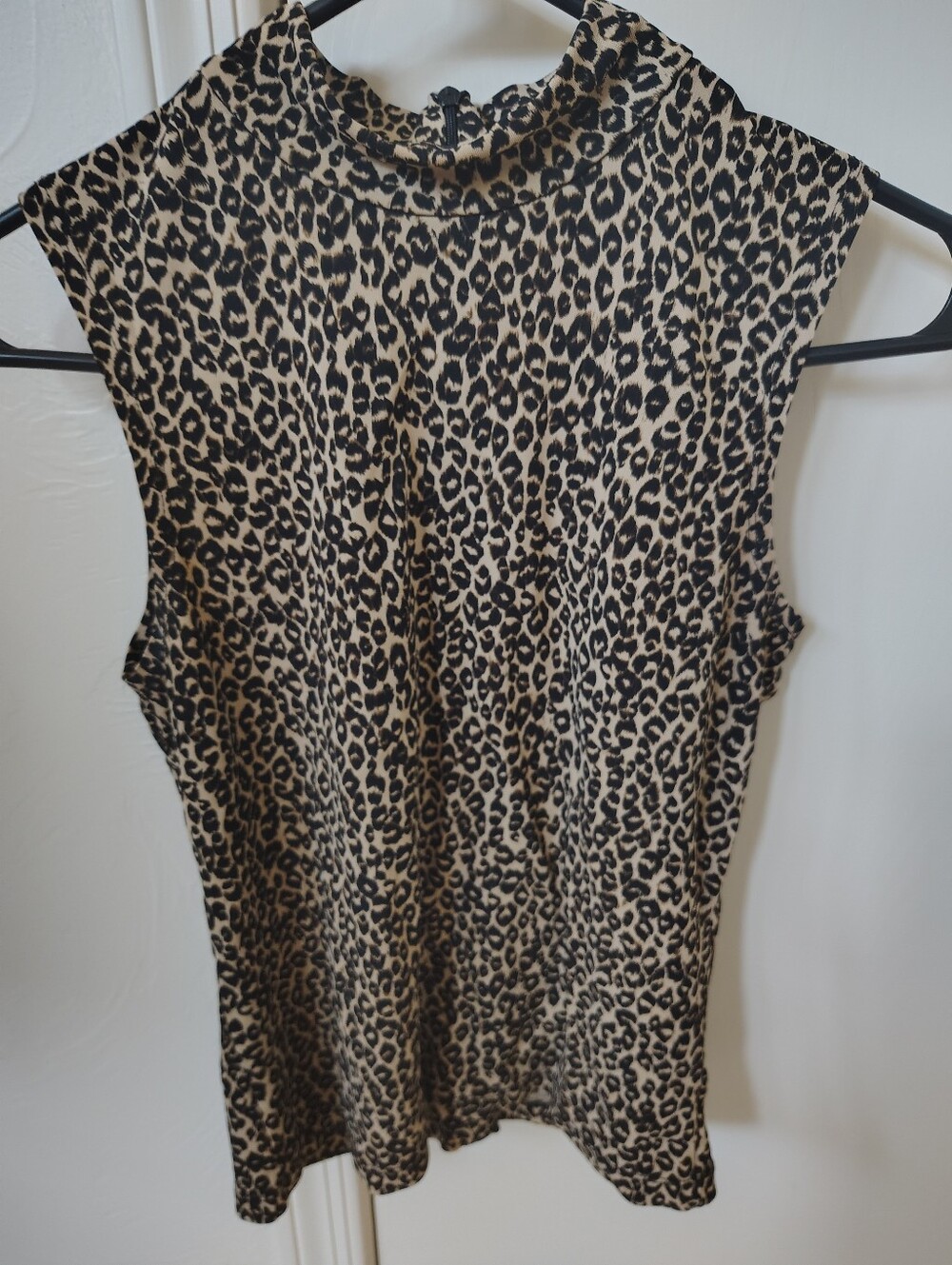 Ann Taylor Leopard Print Sleeveless Mock Neck Top - Black & Tan